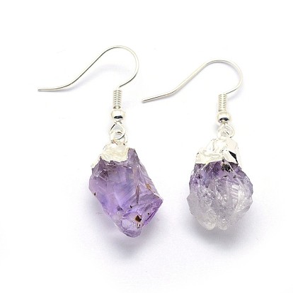 Natural Amethyst and Citrine Dangle Earring, with Brass Findings, Nuggets