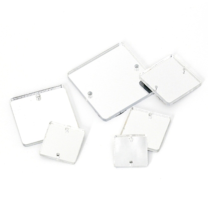 Acrylic Sew on Rhinestone, Acrylic Mirror, Two Holes, Garments Accessories, Square
