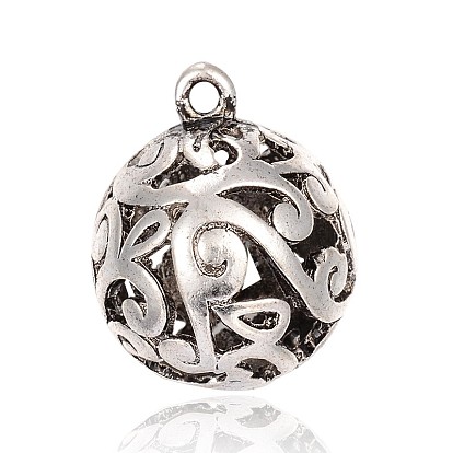 Hollow Round Tibetan Style Alloy Pendants, 29x23mm, Hole: 2mm