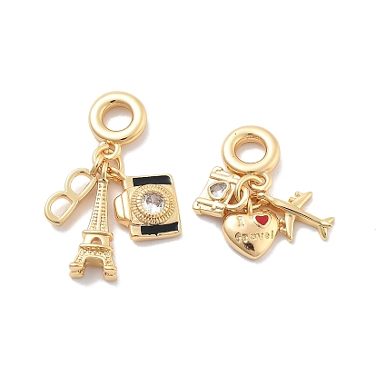 Латунные эмалированные европейские подвески с подвесками, подвески с большими отверстиями и прозрачными кубическими цирконами, без кадмия, без никеля и без свинца, реальный 18 k позолоченный