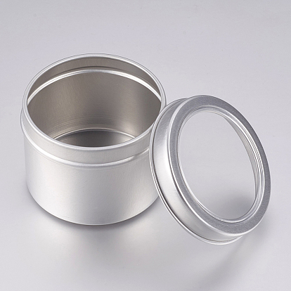 Round Aluminium Tin Cans, Aluminium Jar, Storage Containers for Jewelry Beads, Candies, with Slip-on Lid and Clear Window