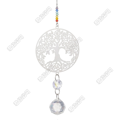 2 piezas 201 Atrapasueños colgante de cristal arcoíris y forma de árbol de la vida de acero inoxidable