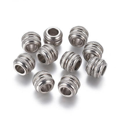 304 billes d'acier inoxydable, Perles rainurées, colonne, 12x10mm, Trou: 6mm