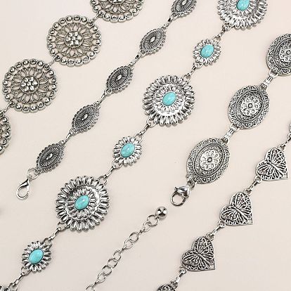 Тибетский стиль сплав цепи цепи живота, античное серебро