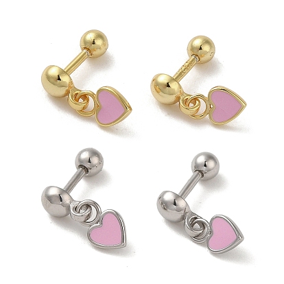 925 Sterling Silver Enamel Earrings for Women, Cartilage Earrings, Heart