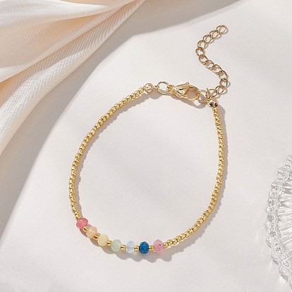 Бусины-рондели из натурального малайзийского нефрита, окрашенные чакрой, и браслеты из стеклянных бусин для женщин, круглые