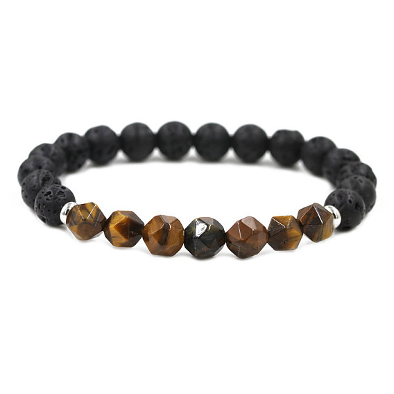 Tiger Eye Agate Beaded Bracelet with Diamond Cut Stones for Couples