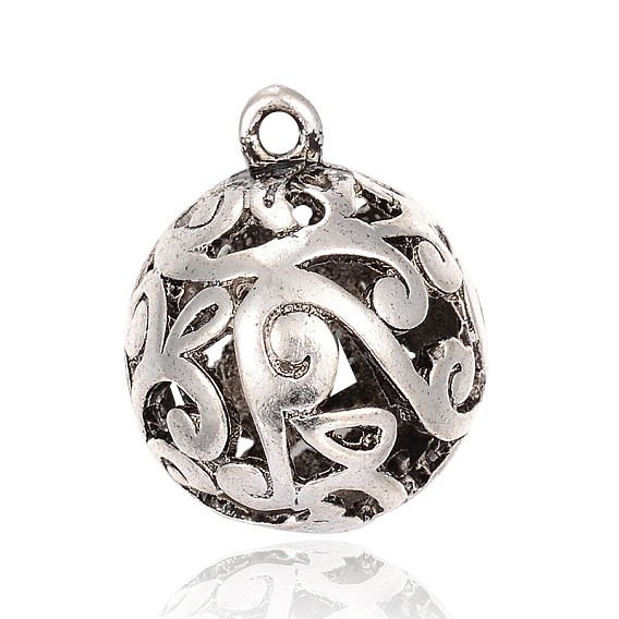 Hollow Round Tibetan Style Alloy Pendants, 29x23mm, Hole: 2mm