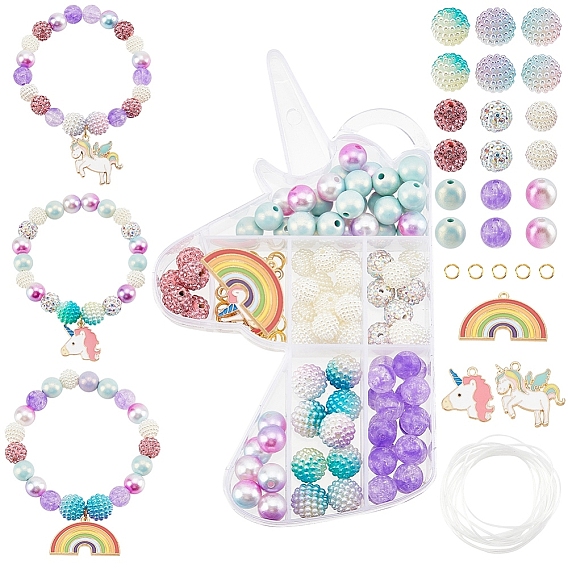 Наборы для изготовления браслетов Unicon своими руками, включая бусины из акриловой и полимерной глины со стразами, Подвески из эмали и сплава, Перейти латунные, эластичная струна