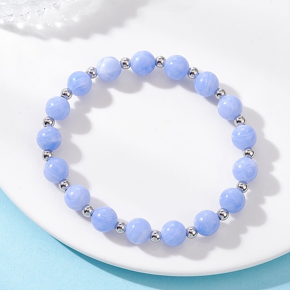 Браслеты из натуральных окрашенных синих кружевных бусин агата для женщин, круглые, с латунной бисера