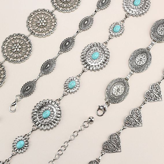 Тибетский стиль сплав цепи цепи живота, античное серебро