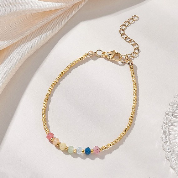 Бусины-рондели из натурального малайзийского нефрита, окрашенные чакрой, и браслеты из стеклянных бусин для женщин, круглые