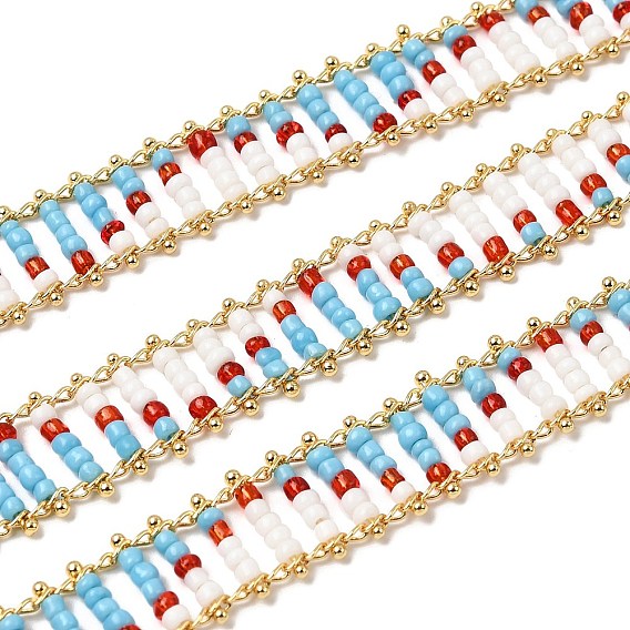 Цельнозерновые бисерные цепочки, с цепочкой из латуни с покрытием из настоящего золота 18k, пайки