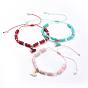 Adjustable Nylon Thread Braided Beads Bracelets, with Gemstone Beads, Faceted Glass Beads, Polymer Clay Heishi Beads and Alloy Enamel Charm, Heart