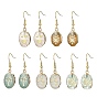 Natural Mixed Gemstone Oval Dangle Earrings, Pendants, Ion Plating(IP) 304 Stainless Steel Drop Earrings