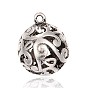 Hollow Round Tibetan Style Alloy Pendants, 29x23mm, Hole: 2mm
