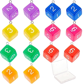 SUNNYCLUE 14Pcs 7 Colors Acrylic Pendants, with Iron Finding, Dice