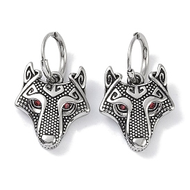 316 Surgical Stainless Steel Micro Pave Cubic Zirconia Hoop Earrings, Wolf