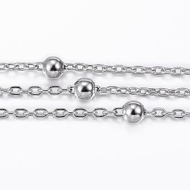 Placage ionique (ip) 304 chaînes porte-câbles en acier inoxydable, chaînes satellites, avec des perles d'acier, soudé, avec bobine, Ovale Plat