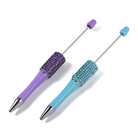 Beadable Pen, Plastic Ball-Point Pen, with Iron Rod & Rhinestone, for DIY Personalized Pen with Jewelry Beads