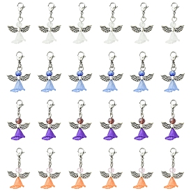 16шт 4цвета ангел стеклянные акриловые подвески, с бусинами из сплава и 304 застежками-клешнями из нержавеющей стали, старинное серебро и цвет нержавеющей стали