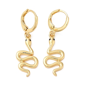 Rack Plating Brass Snake Dangle Leverback Earrings with Cubic Zirconia, Lead Free & Cadmium Free