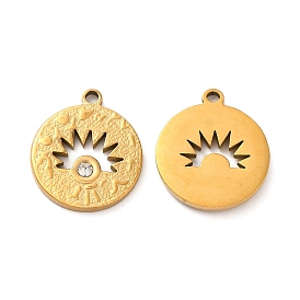 Ion Plating(IP) 304 Stainless Steel Pendants, Round with Sun Charms