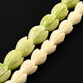 Synthetic Coral Dyed Beads Strands, Magnolia Flower