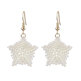 Snowflake Braided Glass Seed Bead Dangle Earrings, Brass Jewelry for Women