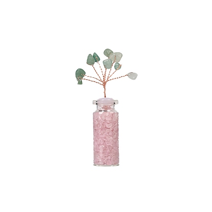 Natural Gemstone Wishing Bottle Display Decoration, with Brass Wire, for Home Desk Decorations, Tree of Life