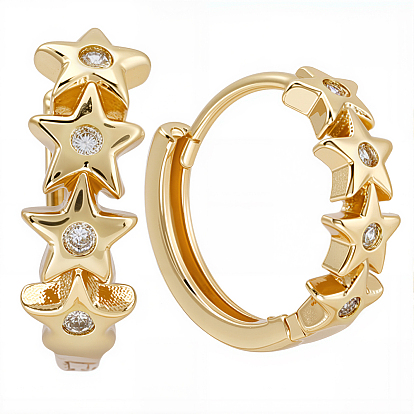 1 пара латунных серег-колец с прозрачным кубическим цирконием, без кадмия, без никеля и без свинца