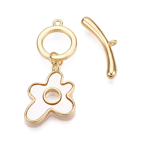 Застежки-тогглы из латуни и ракушек, без кадмия, без никеля и без свинца, цветок