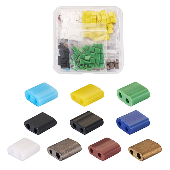 500 шт. 10 цвета 2 стеклянный бисер с отверстиями, непрозрачных цветов, квадратный