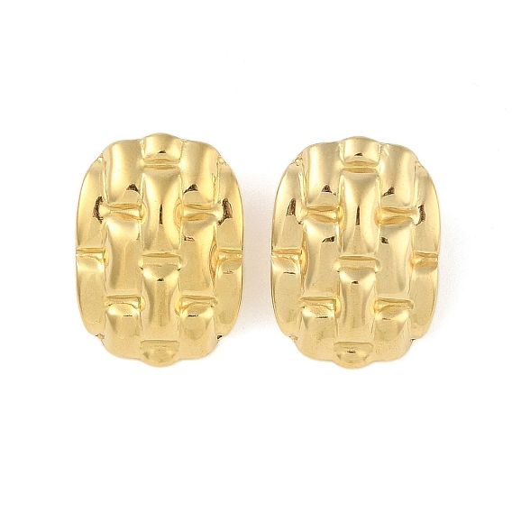 Ion Plating(IP) 304 Stainless Steel Stud Earrings for Women, Oval with Tartan