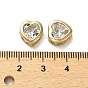 Brass Beads, with Glass, Long-Lasting Plated, Heart
