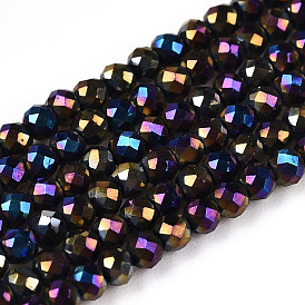 Electroplate Glass Beads Strands, Full Plated, Faceted, Round