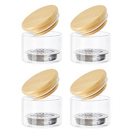 Стеклянная подставка для ногтей, с бамбуковой крышкой и сеткой из нержавеющей стали, маникюрные инструменты