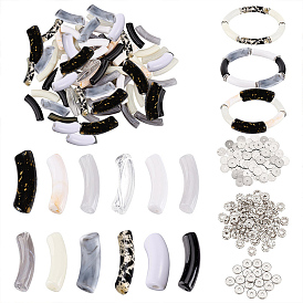 Kit de recherche de fabrication de bijoux en perles de bricolage, y compris tube incurvé acrylique et rond plat 316 acier inoxydable chirurgical et 304 perles d'espacement en acier inoxydable et fer strass