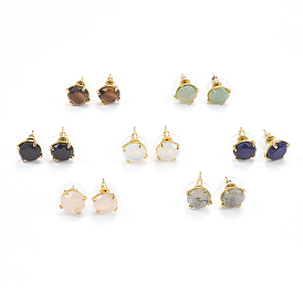 Boucles d'oreilles pierres précieuses stud, avec les accessoires en laiton de tonalité d'or, plat rond à facettes