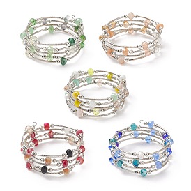 Perles de verre cinq boucles wrap bracelets, bracelet en perles de laiton pour femme