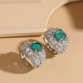 Chic Green Gemstone Ring with Sparkling CZ Stones for Fashionable Women