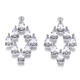 Подвески из прозрачного фианита с инкрустацией из латуни, без кадмия, без никеля и без свинца, ромб