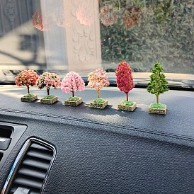 Mini Plastic Artificial Tree Ornament, Square Base for Car Interior Center Console Decorations