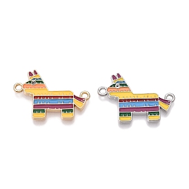 Rack Plating Alloy Enamel Colorful Mexican Donkey Connector Charms, Cinco de Mayo Pinata Links