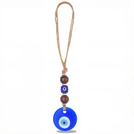 1 Кулон из синего стекла в виде сглаза, с деревянными бусинами и пеньковой веревкой