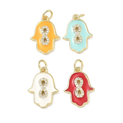 Латунные микро проложить кубического циркония подвески, с эмалью, долговечный, стойки покрытие, без свинца и без кадмия, hamsa hand charms, реальный 18 k позолоченный