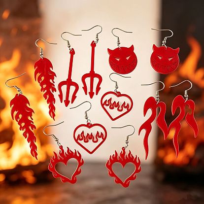Halloween Acrylic Dangle Earrings, Red