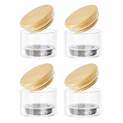 Стеклянная подставка для ногтей, с бамбуковой крышкой и сеткой из нержавеющей стали, маникюрные инструменты