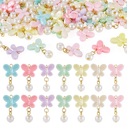 Непрозрачные акриловые подвески бабочки, с 304 двойными петлями из нержавеющей стали и пластиковой имитацией жемчуга