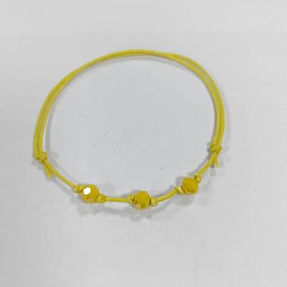 Glass Rondelle Braided Bead Bracelet, Waxed Cotton Adjustable Bracelet